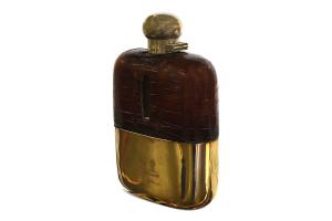 Silverplate Thermos Bottle w/ Cork Stopper in Leather Canister