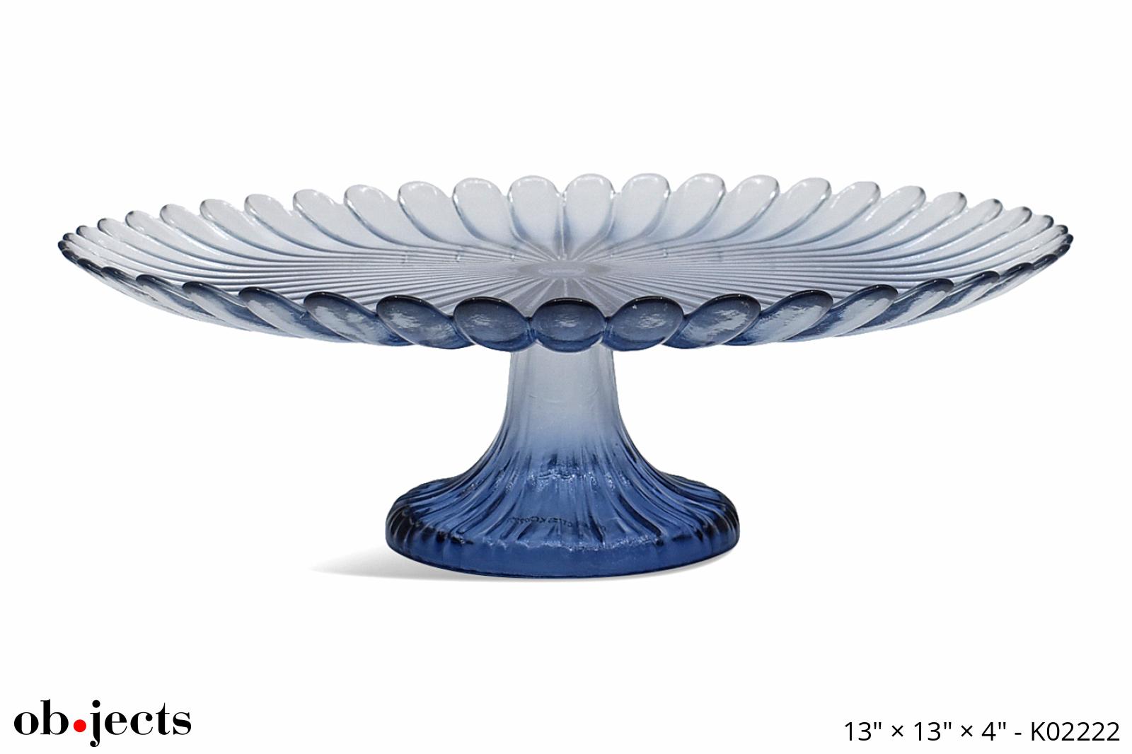 Cake Plate Blue Glass Scalloped Edge Ob•jects