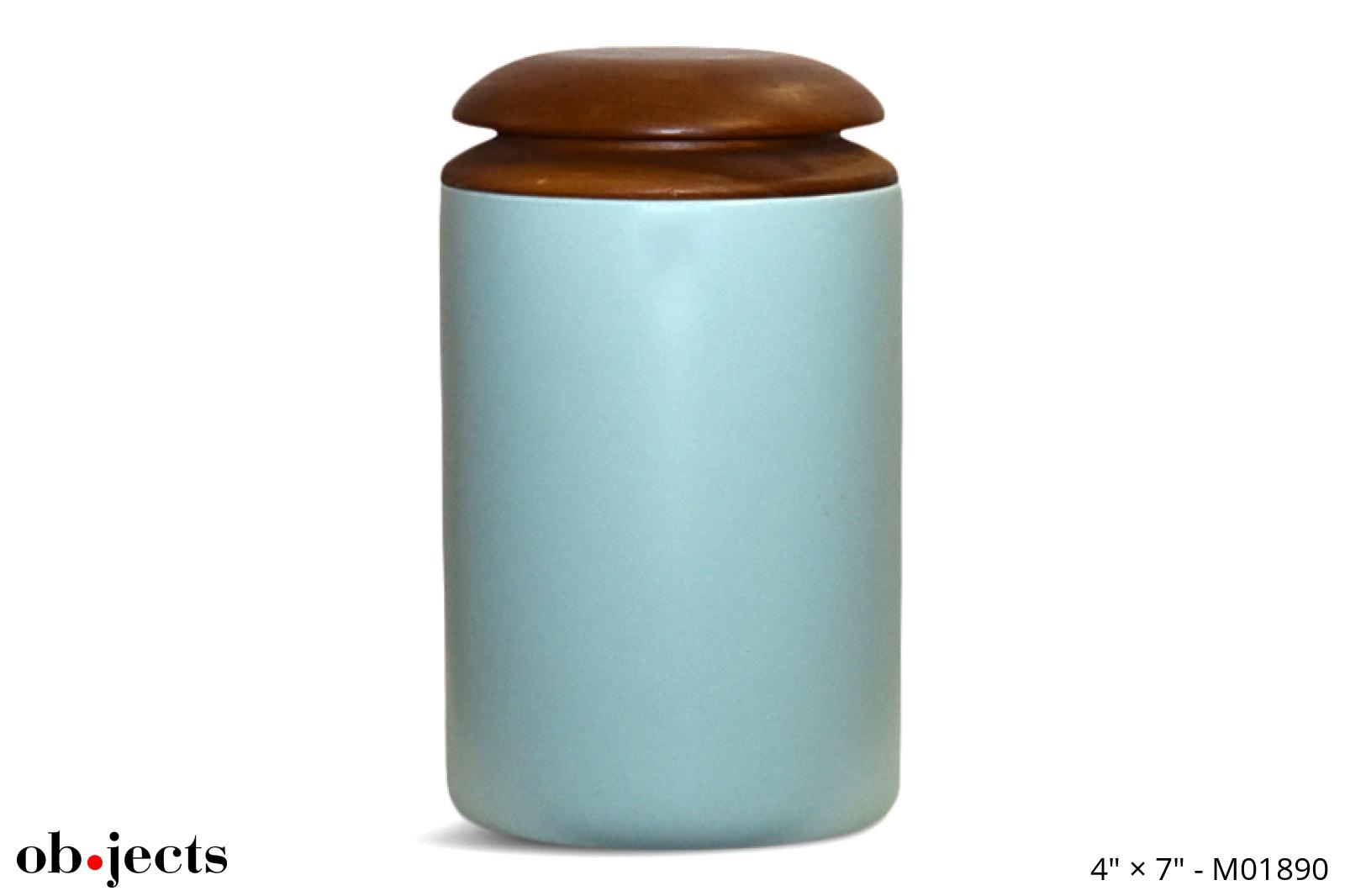 Canister Robin's Egg Blue w/Wooden Top Ob•jects