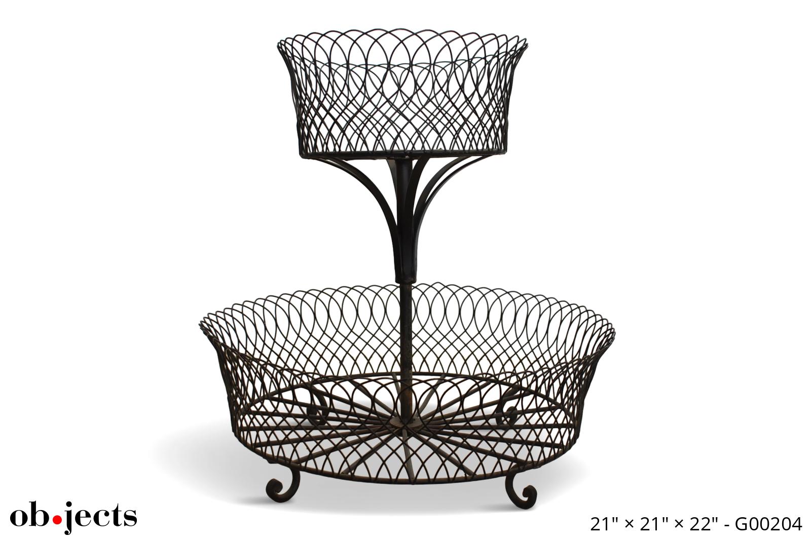 Fruit Basket/Planter 2 Tier Black Wire Ob•jects