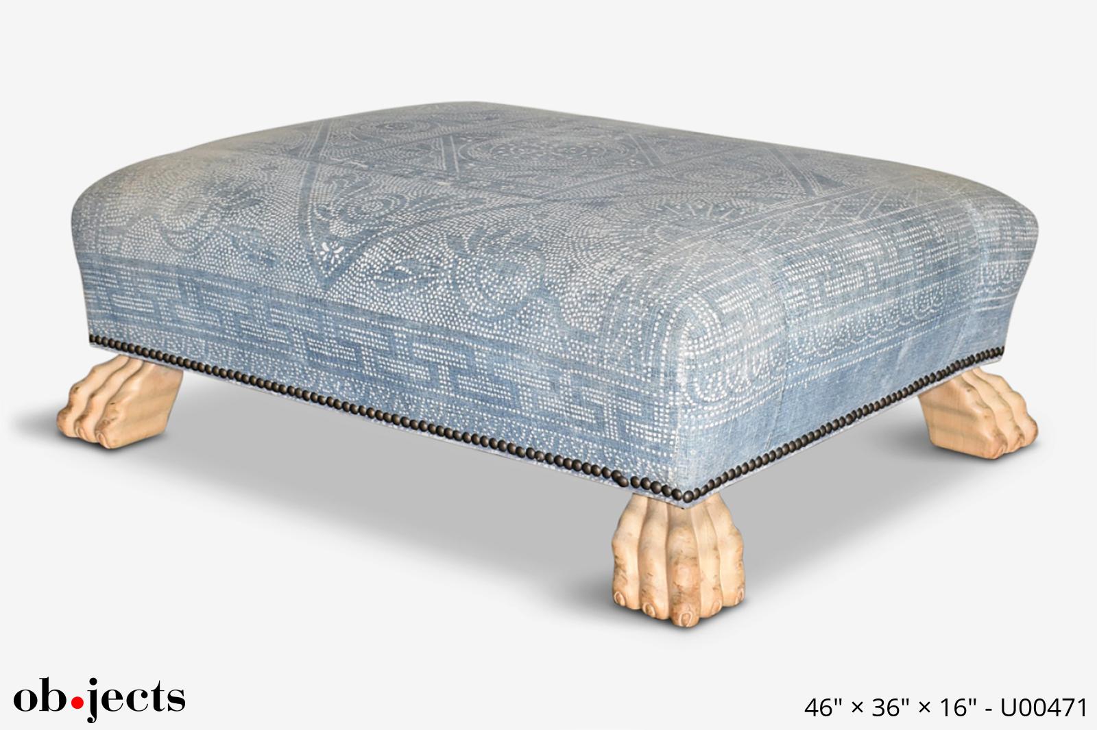Ottoman Natural Claw FeetIndigo Fabric | Ob•jects