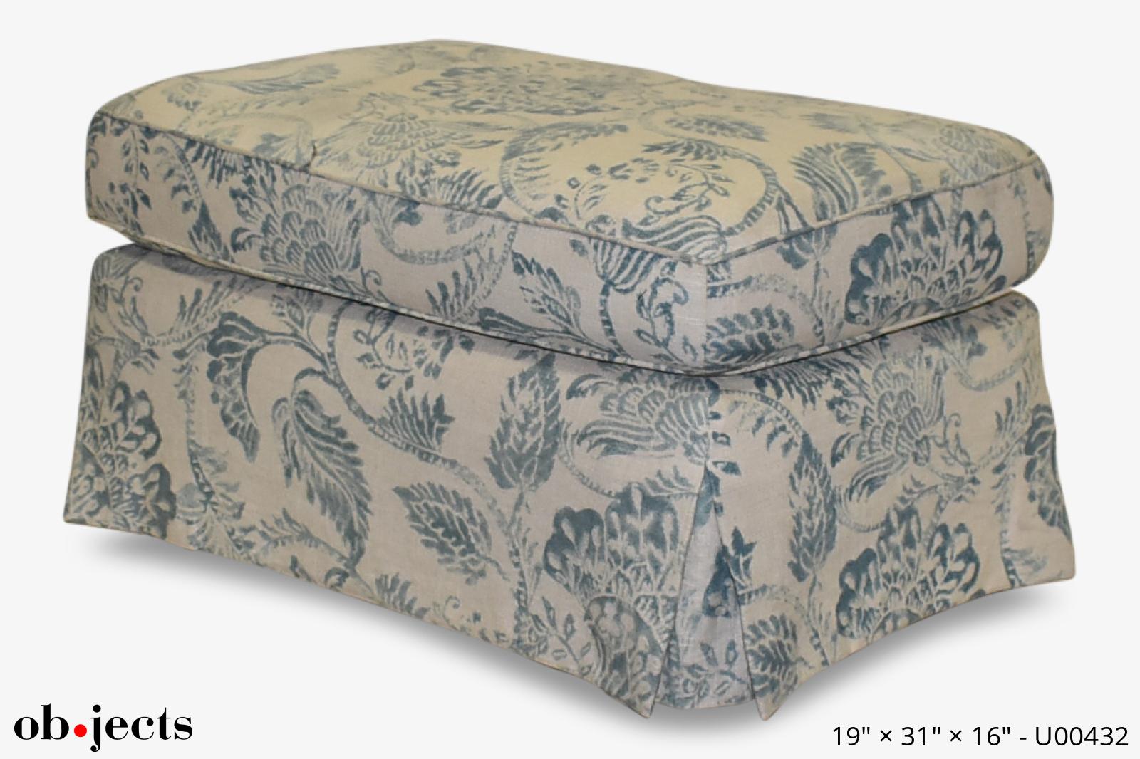 Ottoman Blue Floral on Beige Linen Ob•jects