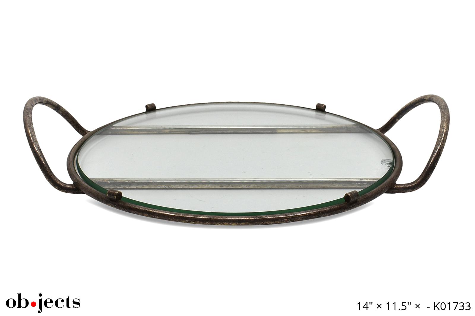 Glass Tray w/Metal Handles Ob•jects