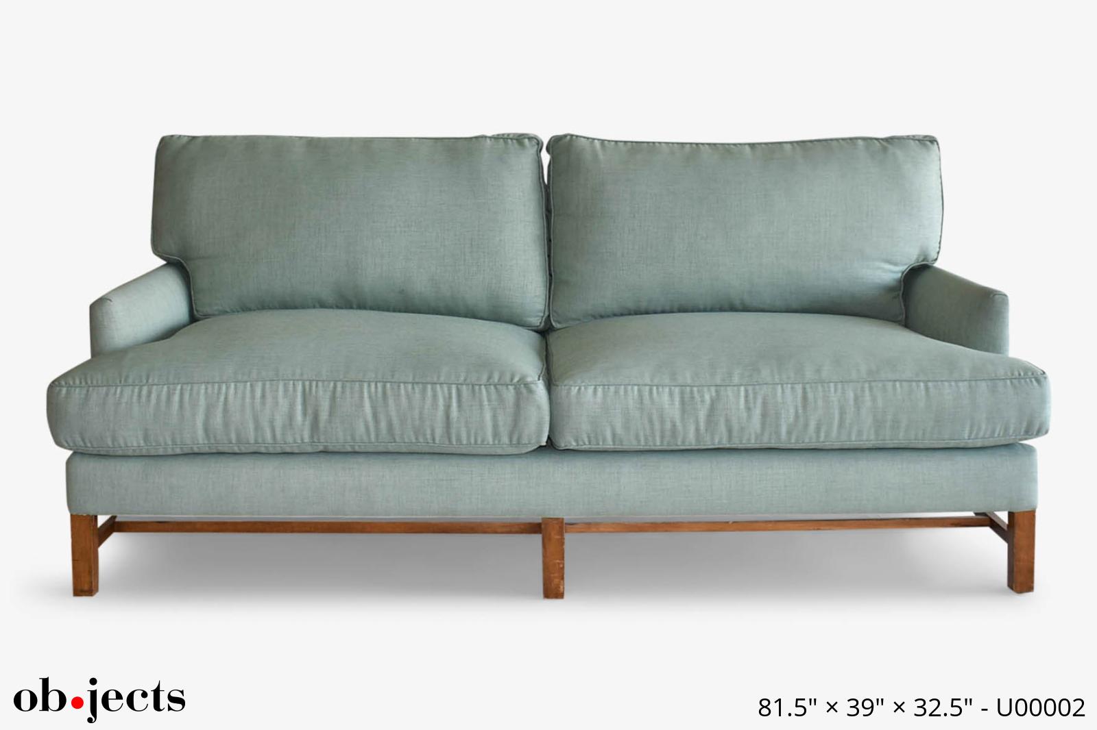 Sofa Seafoam Green w Wood Carriage Ob jects