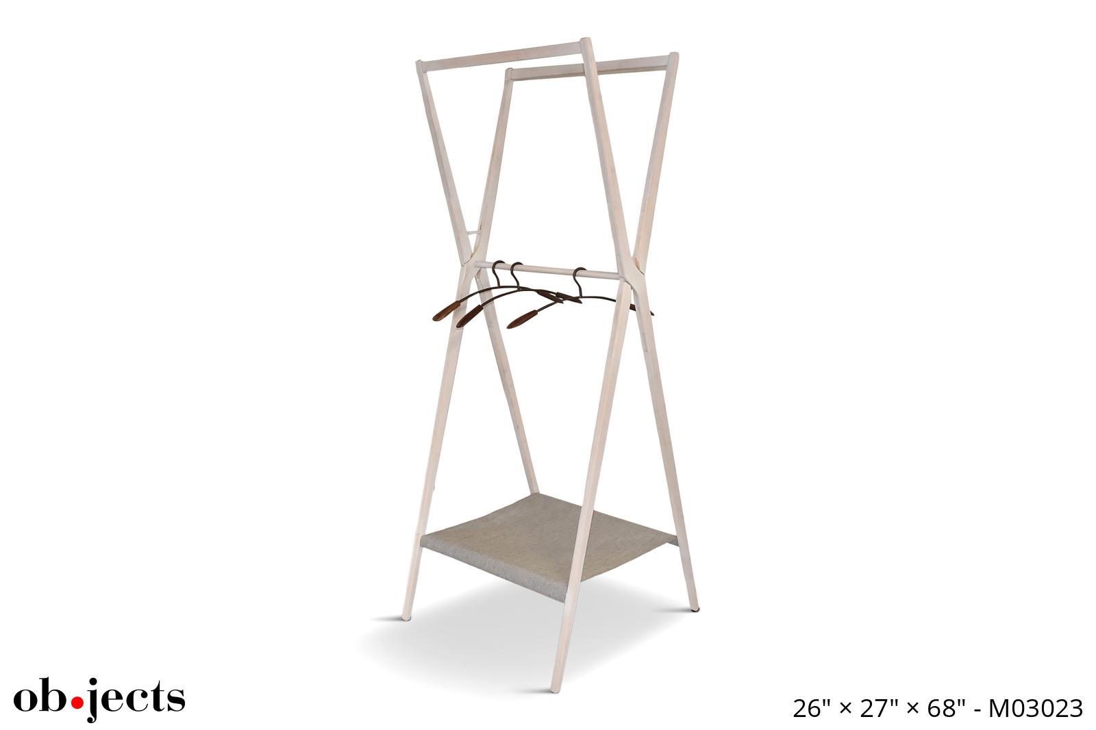 Clothes Rack White Stained Wood w/Linen Bottom (Hangers Not Included) Ob•jects